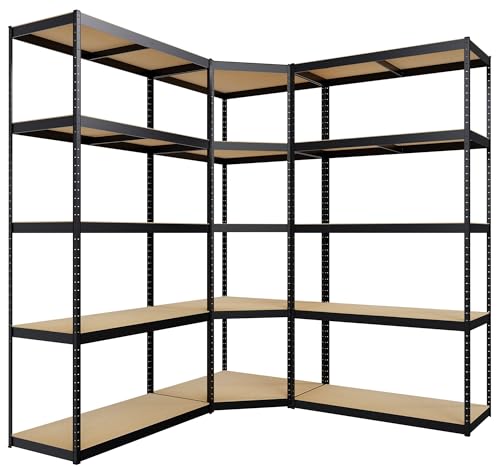 CLP 3er Regalsystem I 2X Regalsystem I 1x Eckregal I Schwerlastregale I Bis 2.625 KG, Farbe:schwarz von CLP