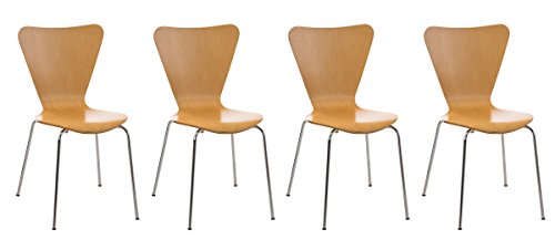 CLP 4X Konferenzstuhl Calisto Mit Holzsitz Und Stabilem Metallgestell I 4X Platzsparender Stapelstuhl, Farbe:Natur von CLP