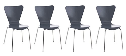 CLP 4X Konferenzstuhl Calisto Mit Holzsitz Und Stabilem Metallgestell I 4X Platzsparender Stapelstuhl, Farbe:grau von CLP