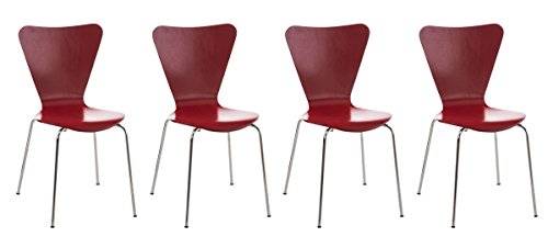 CLP 4X Konferenzstuhl Calisto Mit Holzsitz Und Stabilem Metallgestell I 4X Platzsparender Stapelstuhl, Farbe:rot von CLP