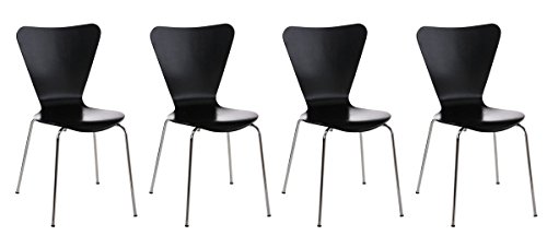 CLP 4X Konferenzstuhl Calisto Mit Holzsitz Und Stabilem Metallgestell I 4X Platzsparender Stapelstuhl, Farbe:schwarz von CLP
