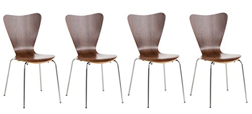 CLP 4X Konferenzstuhl Calisto Mit Holzsitz Und Stabilem Metallgestell I 4X Platzsparender Stapelstuhl, Farbe:walnuss von CLP