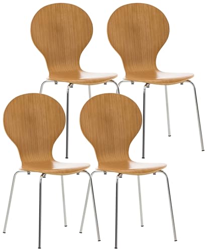 CLP 4X Stapelstuhl Diego l Ergonomisch geformter Konferenzstuhl mit Holzsitz und Metallgestell I Stapelbarer Stuhl mit pflegeleichter Sitzfläche, Farbe:Eiche von CLP