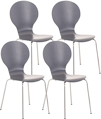 CLP 4X Stapelstuhl Diego l Ergonomisch geformter Konferenzstuhl mit Holzsitz und Metallgestell I Stapelbarer Stuhl mit pflegeleichter Sitzfläche, Farbe:grau von CLP