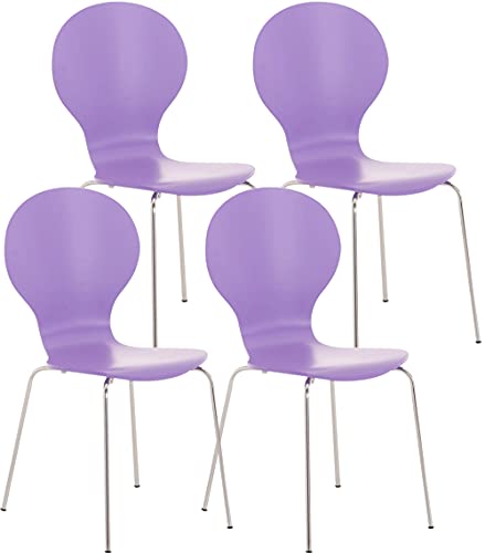 CLP 4X Stapelstuhl Diego l Ergonomisch geformter Konferenzstuhl mit Holzsitz und Metallgestell I Stapelbarer Stuhl mit pflegeleichter Sitzfläche, Farbe:lila von CLP