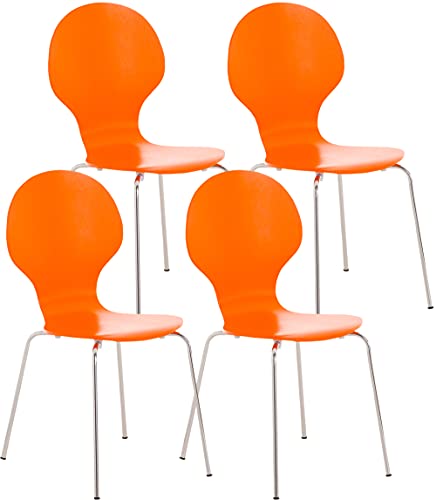 CLP 4X Stapelstuhl Diego l Ergonomisch geformter Konferenzstuhl mit Holzsitz und Metallgestell I Stapelbarer Stuhl mit pflegeleichter Sitzfläche, Farbe:orange von CLP