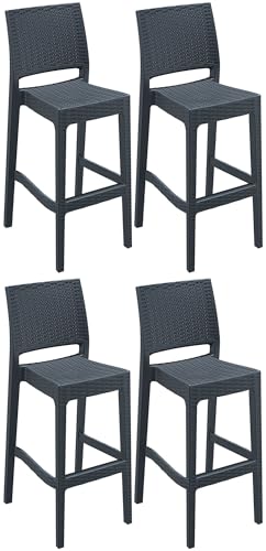 CLP 4er Set Barhocker Jamaica Mit Fußstütze I Outdoor-Tresenhocker In Rattan-Optik I Stapelbare Barstühle, Farbe:dunkelgrau von CLP