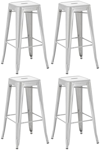 CLP 4er Set Barhocker Joshua I Stapelbare Tresenhocker aus Metall I Barstühle mit Fußstützen I Sitzhöhe 76 cm I Stapelhocker, Farbe:Silber von CLP