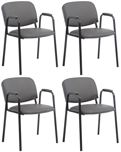 CLP 4er Set Besucherstühle Ken Pro Mit Metallgestell Und Kunstlederbezug I Konferenzstühle Mit Metallgestell Und Rückenlehne, Farbe:grau von CLP