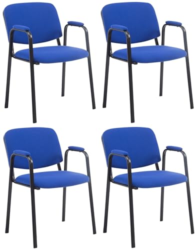 CLP 4er Set Besucherstühle Ken Pro Stoff Mit Gepolsterten Armlehnen Und Stoffbezügen I Polsterstühle Mit Metallgestell, Farbe:blau von CLP