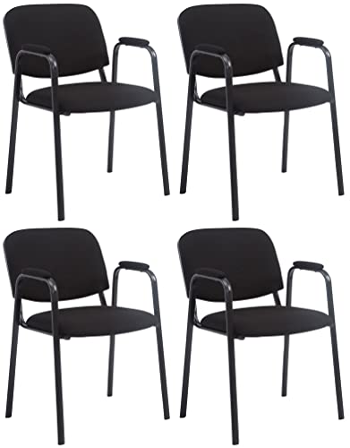 CLP 4er Set Besucherstühle Ken Pro Stoff Mit Gepolsterten Armlehnen Und Stoffbezügen I Polsterstühle Mit Metallgestell, Farbe:schwarz von CLP