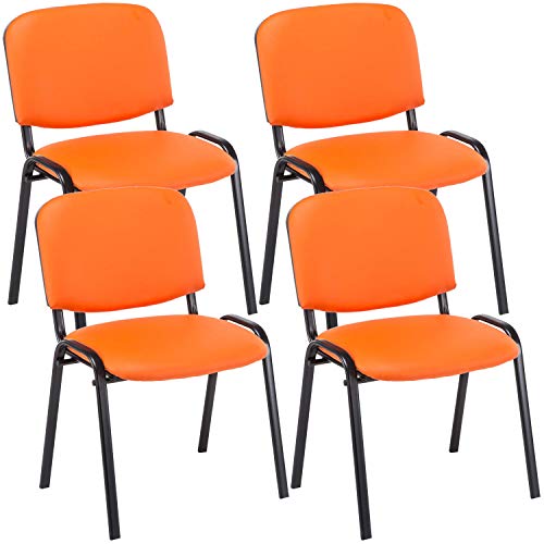CLP 4er Set Besucherstuhl Ken Kunstleder I Stapelstuhl Mit Robustem Metallgestell I Polsterstuhl Mit Rückenlehne, Farbe:orange von CLP