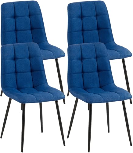 CLP 4er Set Esszimmerstühle Antibes Stoff I Polsterstuhl Mit Metallgestell I Küchenstuhl Mit Gesteppten Sitz, Farbe:blau von CLP