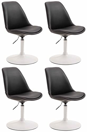 CLP 4er Set Esszimmerstühle Maverick Kunstleder I höhenverstellbare Lehnstühle I Drehstühle Mit Trompetenfuß, Farbe:schwarz, Gestell Farbe:weiß von CLP