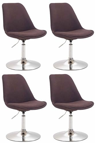 CLP 4er Set Esszimmerstühle Maverick Stoff I höhenverstellbare Lehnstühle I Drehstühle mit Trompetenfuß, Farbe:braun, Gestell Farbe:Chrom von CLP