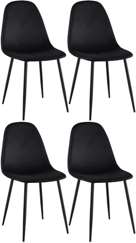 CLP Esszimmerstühle 4er Set Napier, Bequeme Küchenstühle gepolstert, Polsterstühle Esszimmer mit Rückenlehne, bis 150 kg belastbar, Farbe:schwarz, Material:Samt von CLP