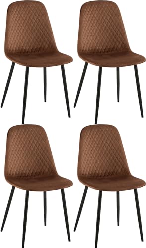 CLP 4er Set Esszimmerstuhl Giverny Samt I Stoff I Gepolsterter Stuhl mit Ziernähten nnd Bodenschonern, Farbe:braun, Material:Samt von CLP