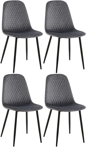 CLP 4er Set Esszimmerstuhl gepolstert Giverny, Stoffstuhl mit Ziernähten und Bodenschonern, Sessel belastbar bis 150 kg, Farbe:dunkelgrau, Material:Samt von CLP