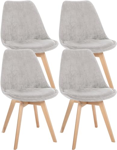 CLP 4er Set Esszimmerstuhl Linares Kunststoff I Stoff I Samt I Cord I Lederoptik I Lehnstuhl Mit Holzgestell, Farbe:beige, Material:Cord von CLP