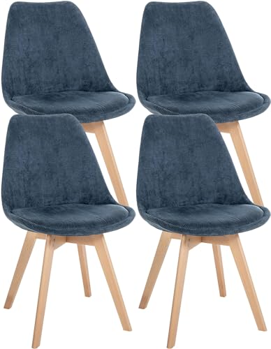 CLP 4er Set Esszimmerstuhl Linares Kunststoff I Stoff I Samt I Cord I Lederoptik I Lehnstuhl Mit Holzgestell, Farbe:dunkelblau, Material:Cord von CLP