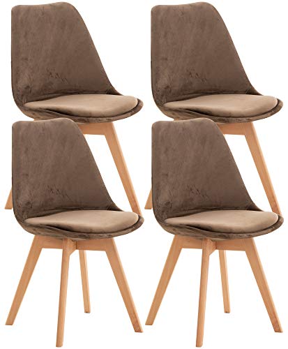 CLP 4er Set Esszimmerstuhl Linares Kunststoff I Stoff I Samt I Cord I Lederoptik I Lehnstuhl Mit Holzgestell, Farbe:dunkelbraun, Material:Samt von CLP