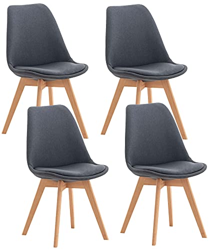 CLP 4er Set Esszimmerstuhl Linares Kunststoff I Stoff I Samt I Cord I Lederoptik I Lehnstuhl Mit Holzgestell, Farbe:dunkelgrau, Material:Stoff von CLP