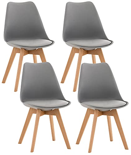 CLP 4er Set Esszimmerstuhl Linares Kunststoff I Stoff I Samt I Cord I Lederoptik I Lehnstuhl Mit Holzgestell, Farbe:grau, Material:Kunststoff von CLP