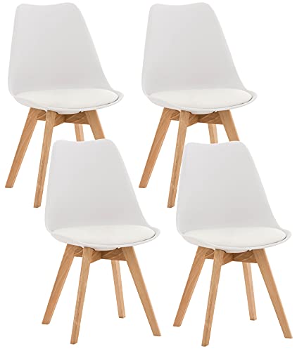 CLP 4er Set Esszimmerstuhl Linares Kunststoff I Stoff I Samt I Cord I Lederoptik I Lehnstuhl Mit Holzgestell, Farbe:weiß, Material:Kunststoff von CLP