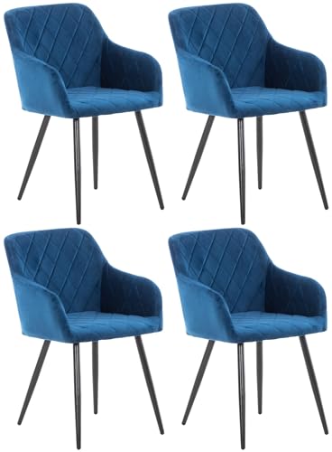 CLP 4er Set Esszimmerstuhl Shila I Samt I Stoff I Gesteppt I Mit Bodenschonern, Farbe:blau, Material:Samt CLP 4er Set Esszimmerstuhl Shila I Samt I Stoff I Gesteppt I Mit Bodenschonern, Farbe:blau, Material:Samt von CLP