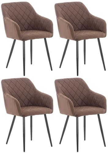 CLP 4er Set Esszimmerstuhl Shila I Samt I Stoff I Gesteppt I Mit Bodenschonern, Farbe:braun, Material:Stoff von CLP