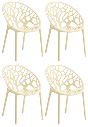 CLP 4er Set Gartenstühle Hope Kunststoff I Stapelstühle wetterfest und UV-beständig I Outdoorstühle pflegeleicht I Sessel für draußen, Farbe:Creme von CLP