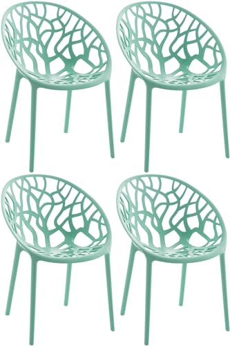 CLP 4er Set Gartenstühle Hope Kunststoff I Stapelstühle wetterfest und UV-beständig I Outdoorstühle pflegeleicht I Sessel für draußen, Farbe:hellgrün von CLP