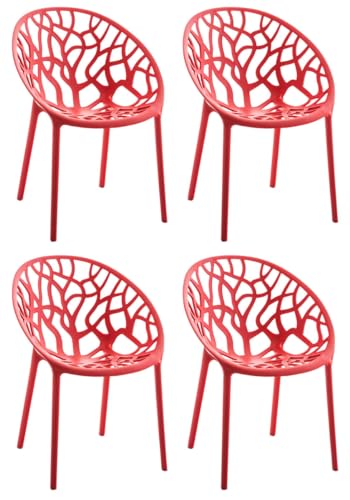 CLP 4er Set Gartenstühle Hope Kunststoff I Stapelstühle wetterfest und UV-beständig I Outdoorstühle pflegeleicht I Sessel für draußen, Farbe:rot von CLP