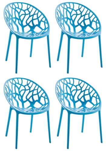 CLP 4er Set Gartenstühle Hope Kunststoff I Stapelstühle wetterfest und UV-beständig I Outdoorstühle pflegeleicht I Sessel für draußen, Farbe:blau von CLP
