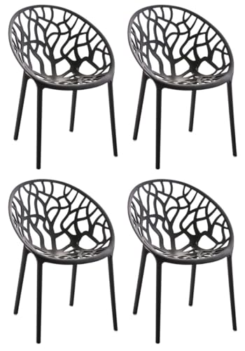 CLP 4er Set Gartenstühle Hope Kunststoff I Stapelstühle wetterfest und UV-beständig I Outdoorstühle pflegeleicht I Sessel für draußen, Farbe:schwarz von CLP