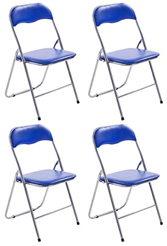 CLP 4er Set Klappstuhl Felix Gepolstert I Küchenstuhl Mit Metallgestell I Kunstleder PVC Sitz Gepolstert I Stühle Klappbar I Campingstühle, Farbe:blau/Silber von CLP