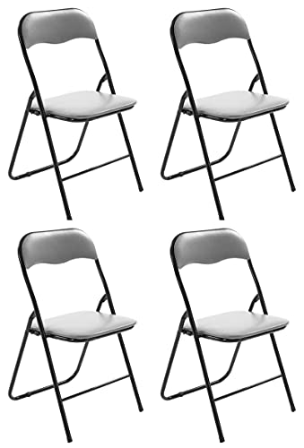 CLP 4er Set Klappstuhl Felix Gepolstert I Küchenstuhl Mit Metallgestell I Kunstleder PVC Sitz Gepolstert I Stühle Klappbar I Campingstühle, Farbe:grau/schwarz von CLP