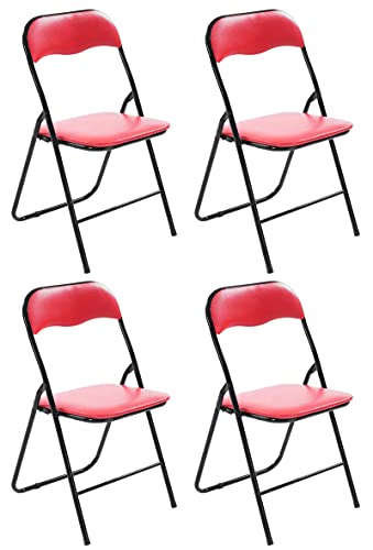 CLP 4er Set Klappstuhl Felix Gepolstert I Küchenstuhl Mit Metallgestell I Kunstleder PVC Sitz Gepolstert I Stühle Klappbar I Campingstühle, Farbe:rot/schwarz von CLP