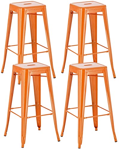 CLP 4er Set Metall Barhocker Joshua Mit Fußstütze I Stapelbarer Tresenhocker Mit Sitzhöhe 77 cm I Erhältlich, Farbe:orange von CLP