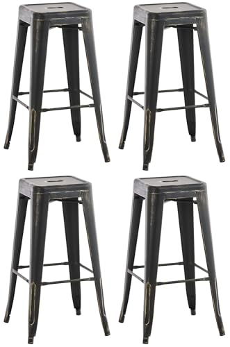 CLP 4er Set Barhocker Joshua I Stapelbare Tresenhocker aus Metall I Barstühle mit Fußstützen I Sitzhöhe 76 cm I Stapelhocker, Farbe:schwarz-Gold von CLP