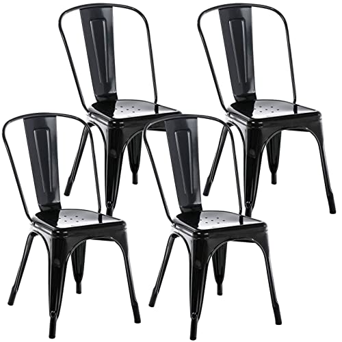 CLP 4er Set Metallstuhl Benedikt Stapelbar I Stapelstuhl Mit Sitzhöhe 44 cm I, Farbe:schwarz von CLP