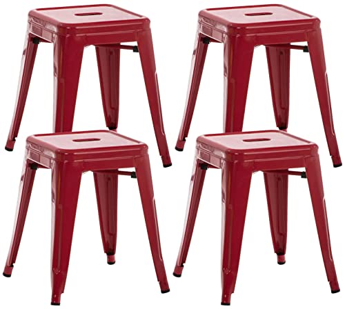 CLP 4er Set Sitzhocker Armin Aus Metall I Stapelbarer Hocker I Sitzhöhe Von 46 cm I Pflegeleichter Arbeitshocker, Farbe:rot von CLP