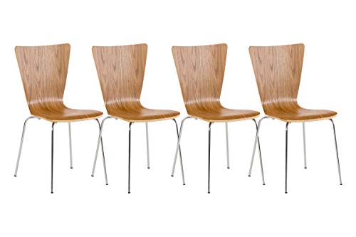 CLP 4er-Set Stapelstuhl Aaron Mit Holzsitz Und Metallgestell I 4 x Stuhl Mit Pflegeleichter Sitzfläche, Farbe:Eiche von CLP
