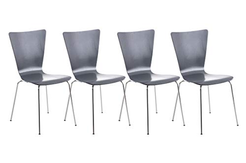 CLP 4er-Set Stapelstuhl Aaron Mit Holzsitz Und Metallgestell I 4 x Stuhl Mit Pflegeleichter Sitzfläche, Farbe:grau von CLP