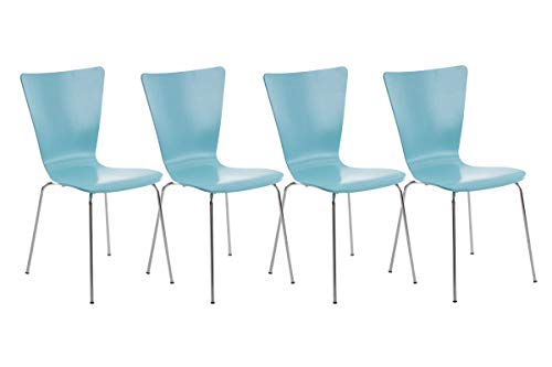 CLP 4er-Set Stapelstuhl Aaron Mit Holzsitz Und Metallgestell I 4 x Stuhl Mit Pflegeleichter Sitzfläche, Farbe:hellblau von CLP