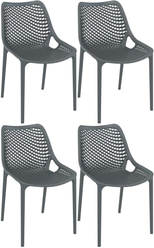 CLP 4er Set Stühle Air I Stapelbar I UV-Lichtbeständig I Wasserabweisend, Farbe:dunkelgrau von CLP
