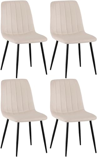 CLP 4er Set Stühle Dijon I Samt I Stoff I Mit Ziernähten I Mit Lehne, Farbe:Creme, Material:Samt von CLP