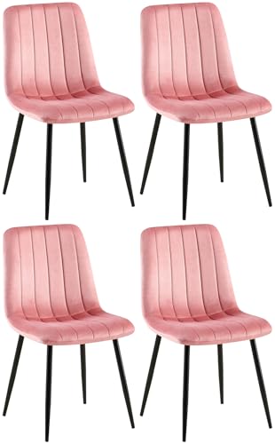 CLP 4er Set Stühle Dijon I Samt I Stoff I Mit Ziernähten I Mit Lehne, Farbe:pink, Material:Samt CLP 4er Set Stühle Dijon I Samt I Stoff I Mit Ziernähten I Mit Lehne, Farbe:pink, Material:Samt von CLP