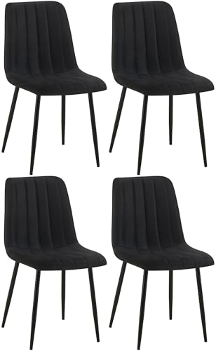 CLP 4er Set Stühle Dijon I Samt I Stoff I Mit Ziernähten I Mit Lehne, Farbe:schwarz, Material:Stoff von CLP