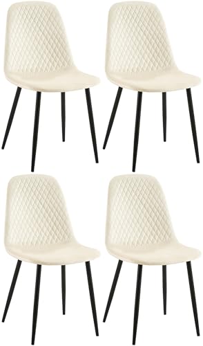 CLP 4er Set Esszimmerstuhl gepolstert Giverny, Stoffstuhl mit Ziernähten und Bodenschonern, Sessel belastbar bis 150 kg, Farbe:Creme, Material:Samt von CLP